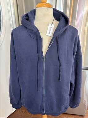 Ticktoc Navy Zip-Up Hoodie with Hood and Drawstrings